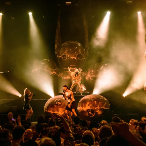 Die Antwoord on stage at one of their concerts produced by 1314 with a crowd