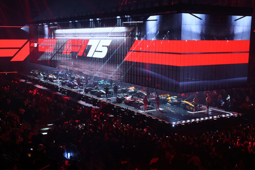 Drivers and their cars on stage during F1 75 Live at The O2 Arena on February 18, 2025 in London, England.
